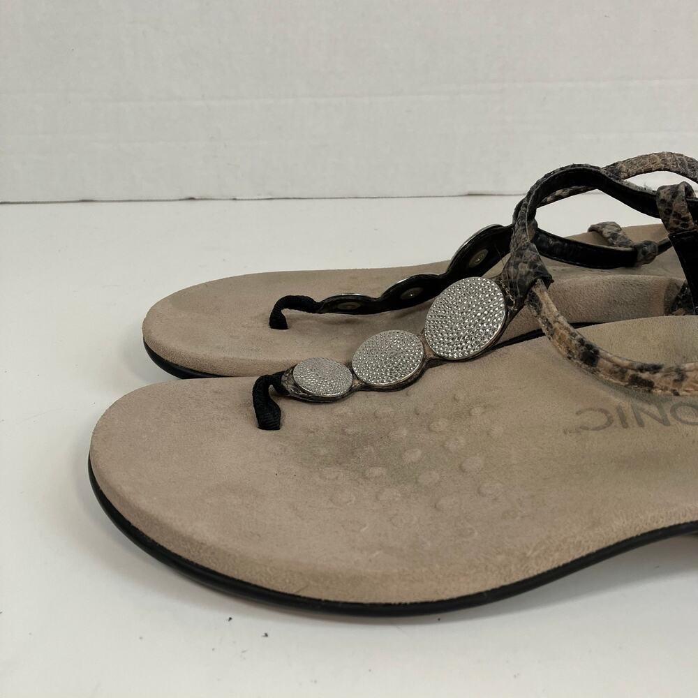 VIONIC Lizbeth Natural Snake Printed Medallion T-strap Thong Sandals WORN - Picture 2 of 16